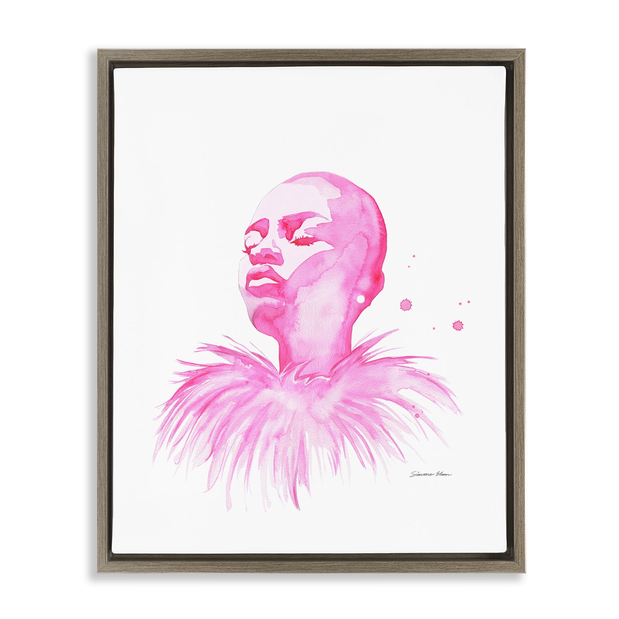 Stupell Industries In A Pink Mood Portrait Brown Framed Floater Canvas Wall Art, design by Simone Elum