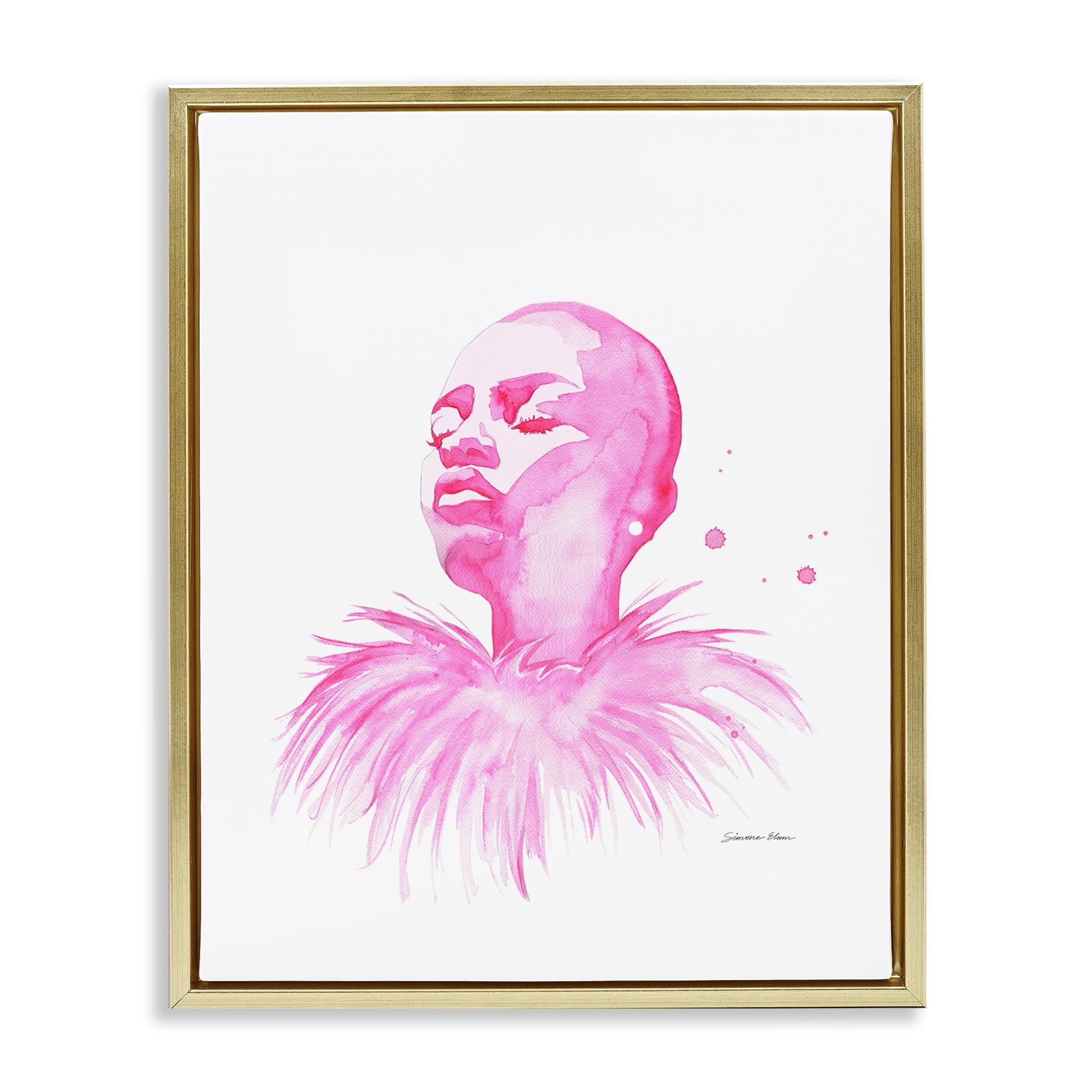 Stupell Industries In A Pink Mood Portrait Gold Framed Floater Canvas Wall Art, design by Simone Elum
