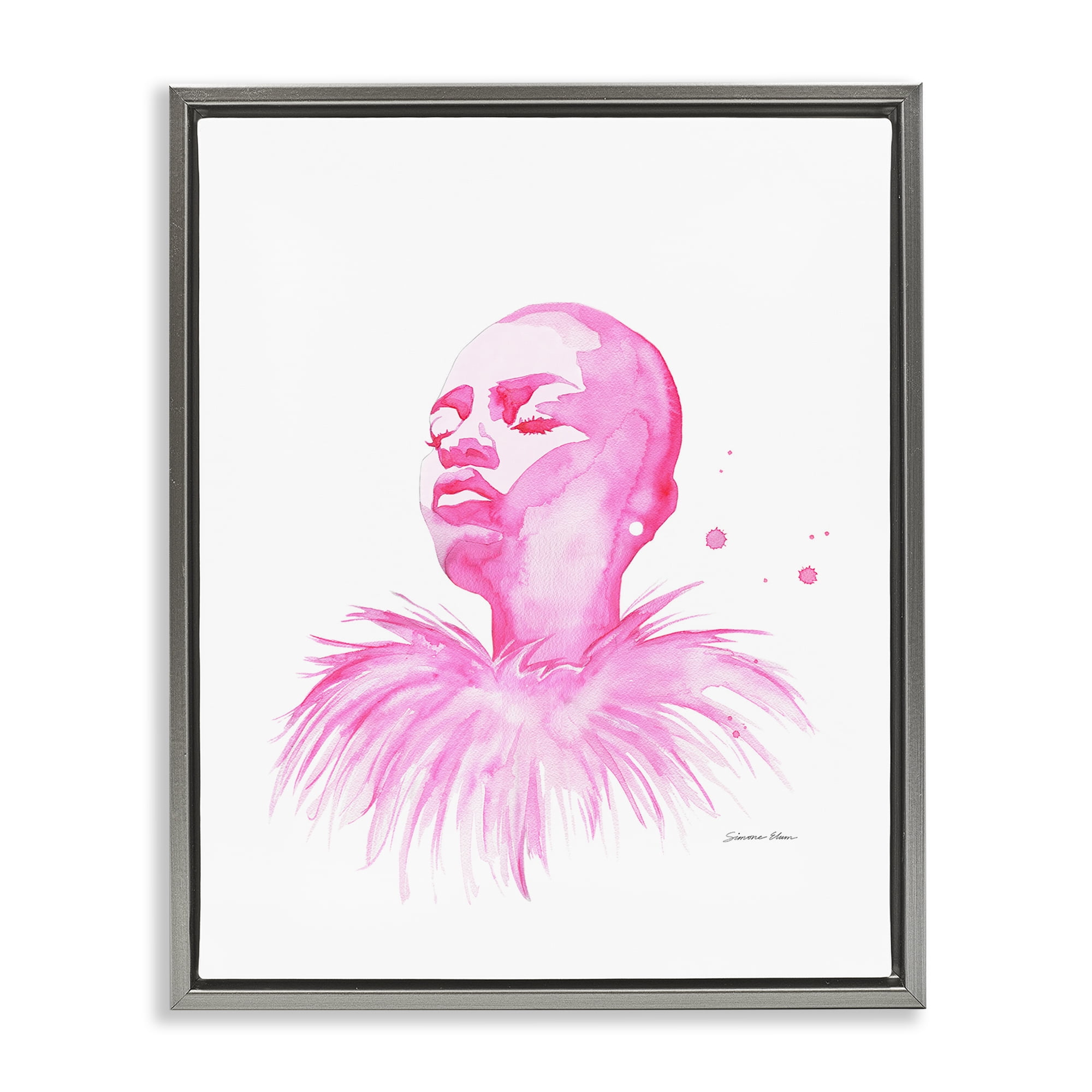 Stupell Industries In A Pink Mood Portrait Gray Framed Floater Canvas Wall Art, design by Simone Elum