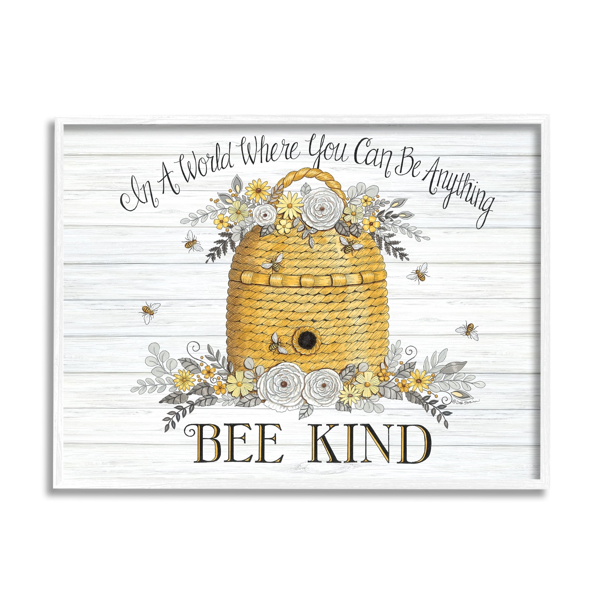 Stupell Industries In A World Bee Kind Motivational Phrase Beehive, 30 x 24,Design by Deb Strain
