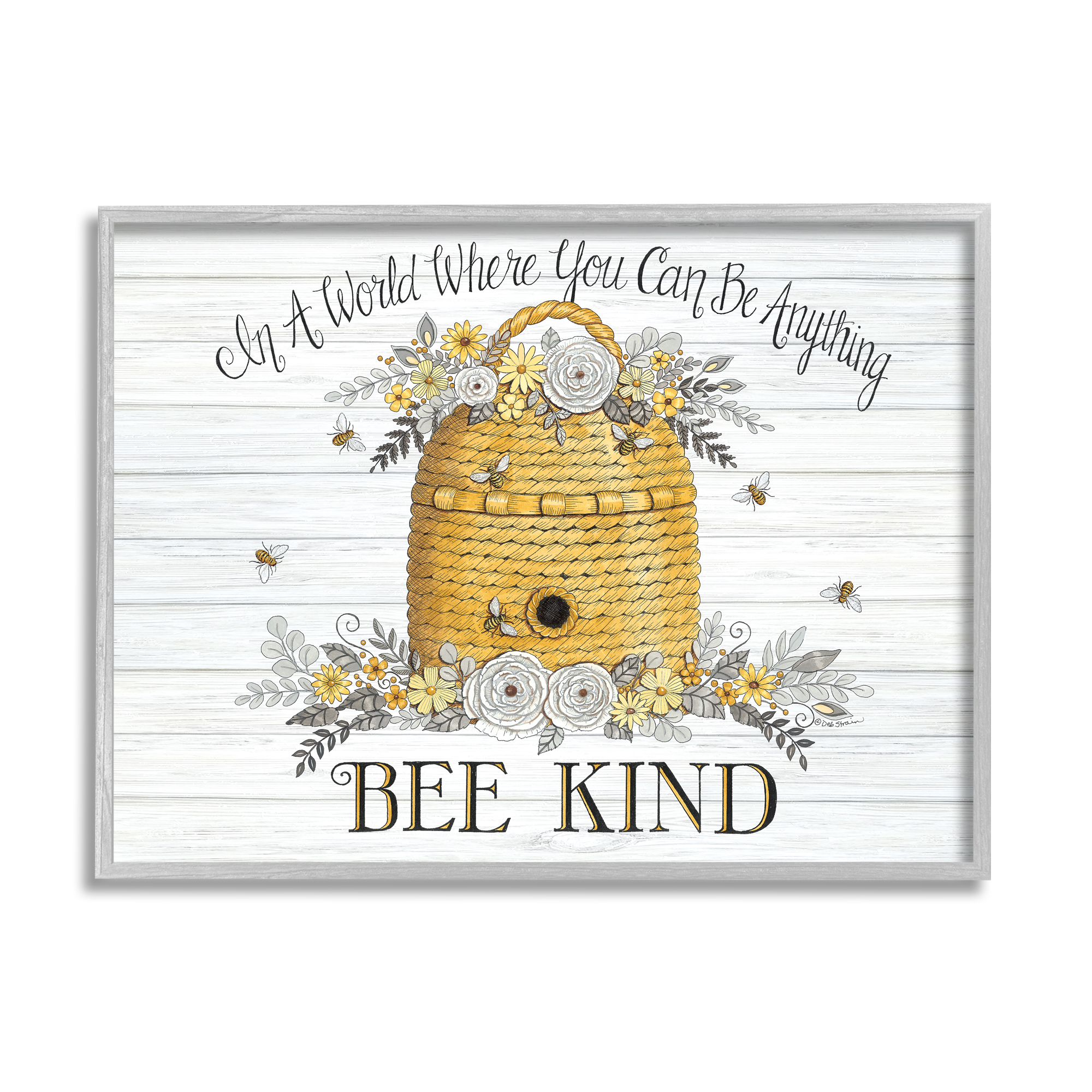 Stupell Industries In A World Bee Kind Motivational Phrase Beehive Graphic  Art Gray Framed Art Print Wall Art, 14x11, by Deb Strain