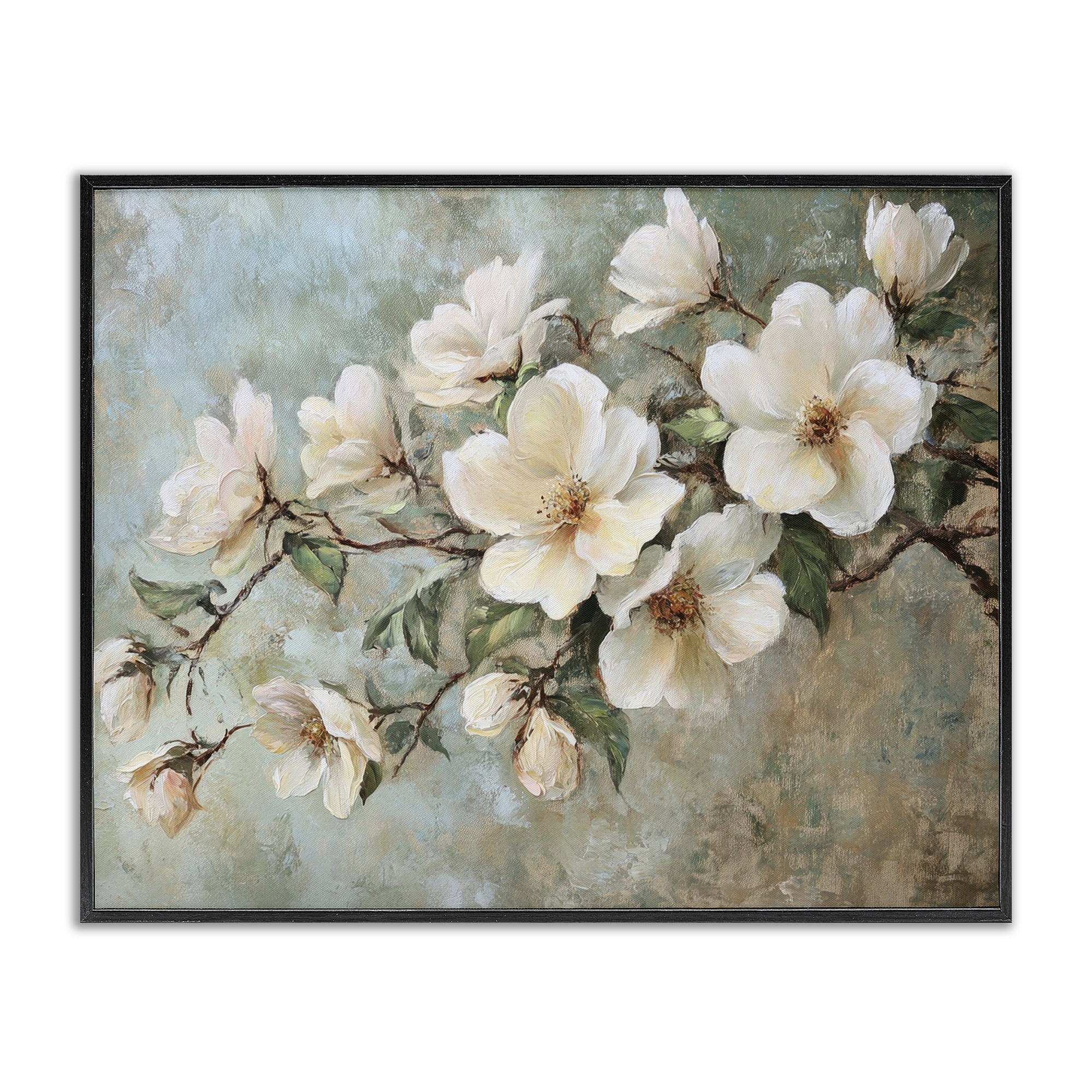 Stupell Industries In Bloom Flower Branch Plants & Flowers Painting Black Framed Art Print Wall Art, 20 x 16