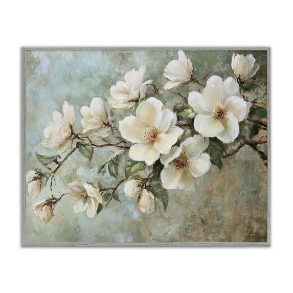 Stupell Industries In Bloom Flower Branch Plants & Flowers Painting Gray Framed Art Print Wall Art, 20 x 16