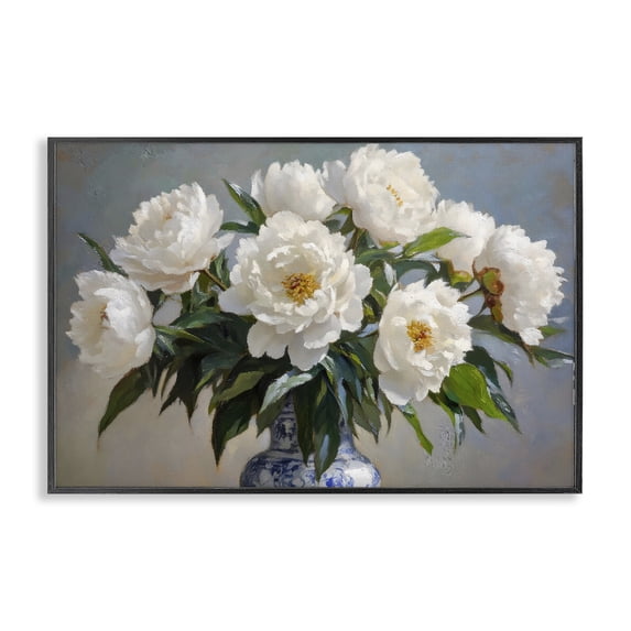 Stupell Industries French Country In Full Bloom White Peonies Black Framed Giclee Art, 18 x 12, by Petals Prints Design