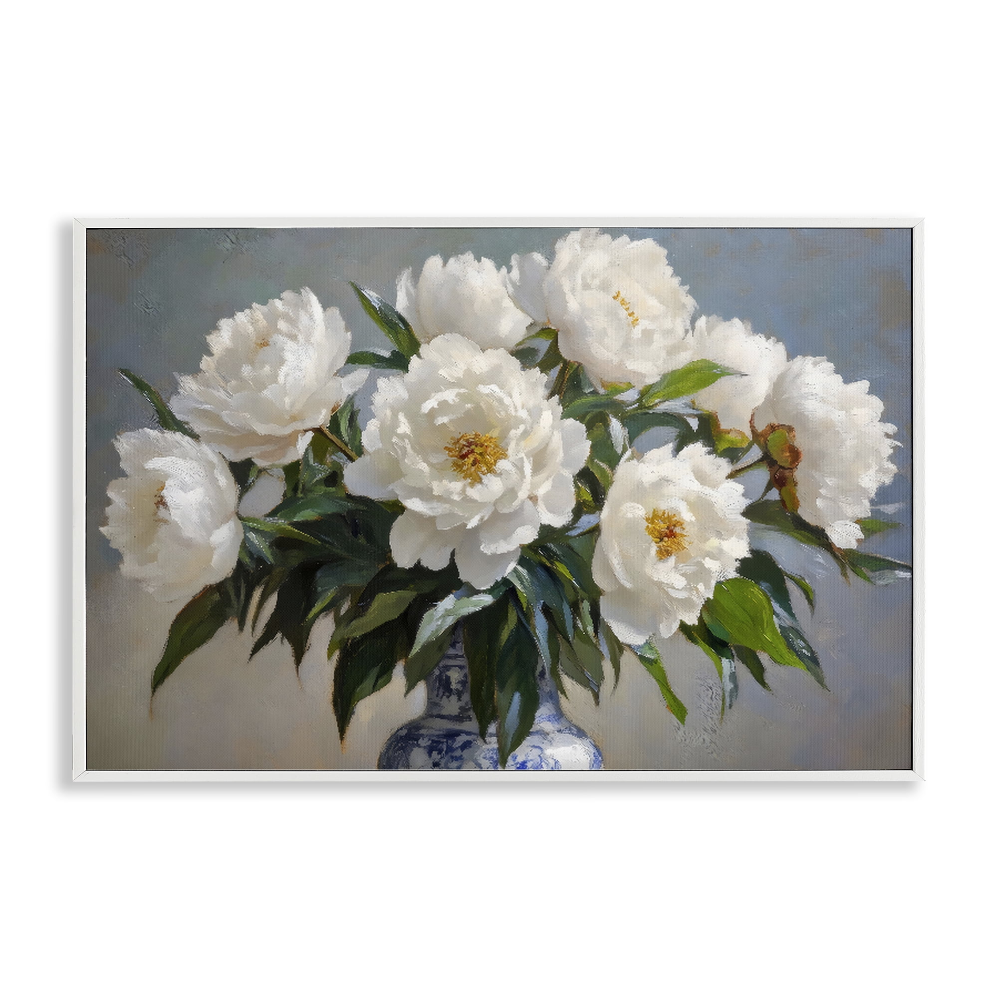 Stupell Industries In Full Bloom White Peonies White Framed Giclee Art, design by Petal Prints Design