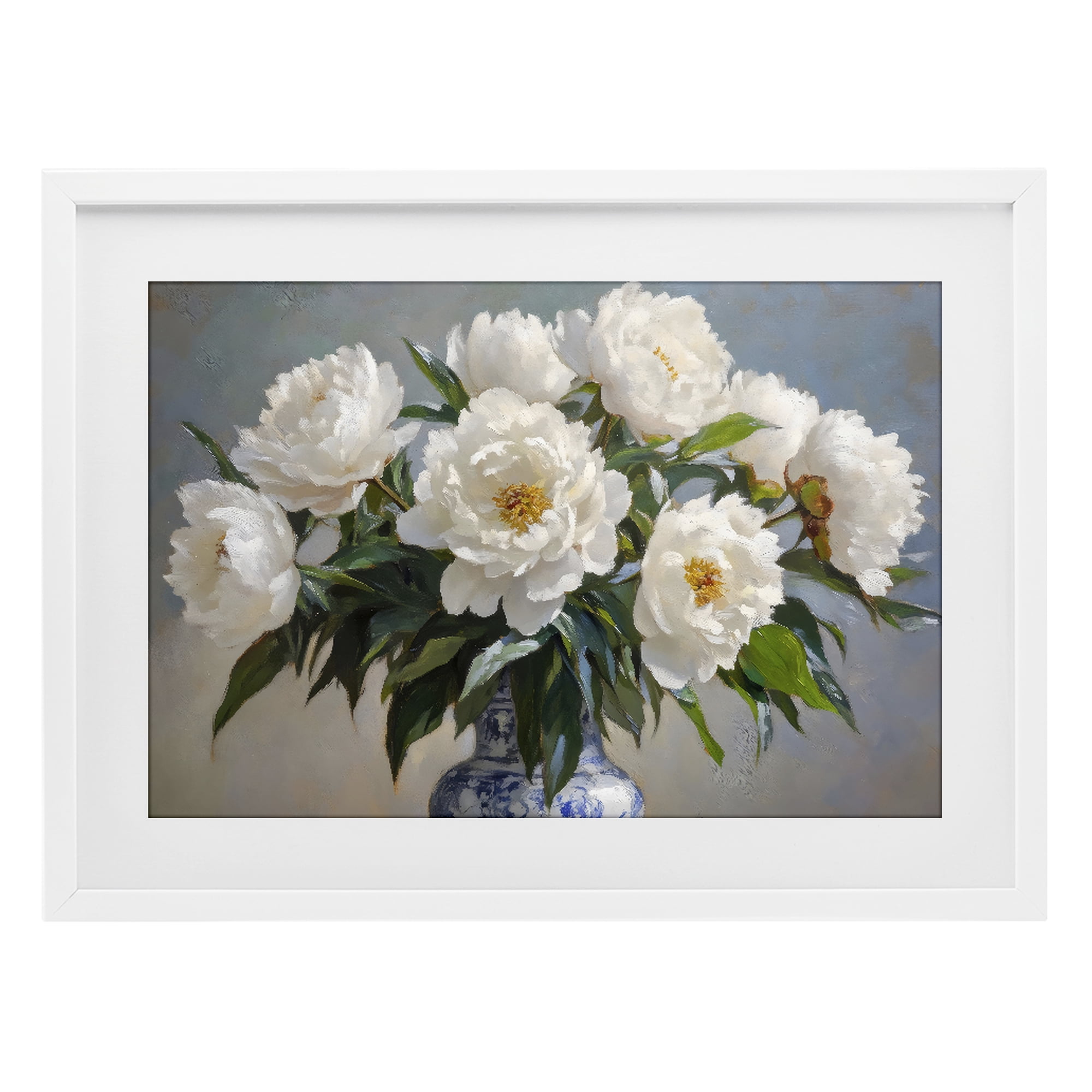 Stupell Industries In Full Bloom White Peonies White Framed Print Under Glass, design by Petal Prints Design