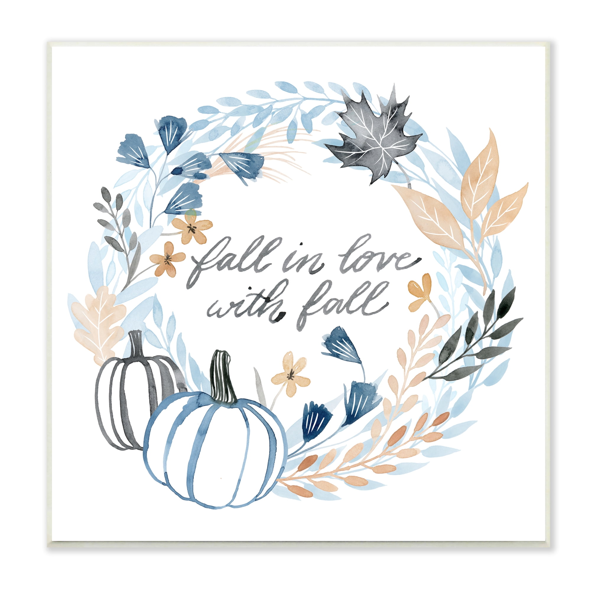 Stupell Industries In Love with Fall Blue Autumn Foliage Wreath , 12 x 12, Design by Grace Popp