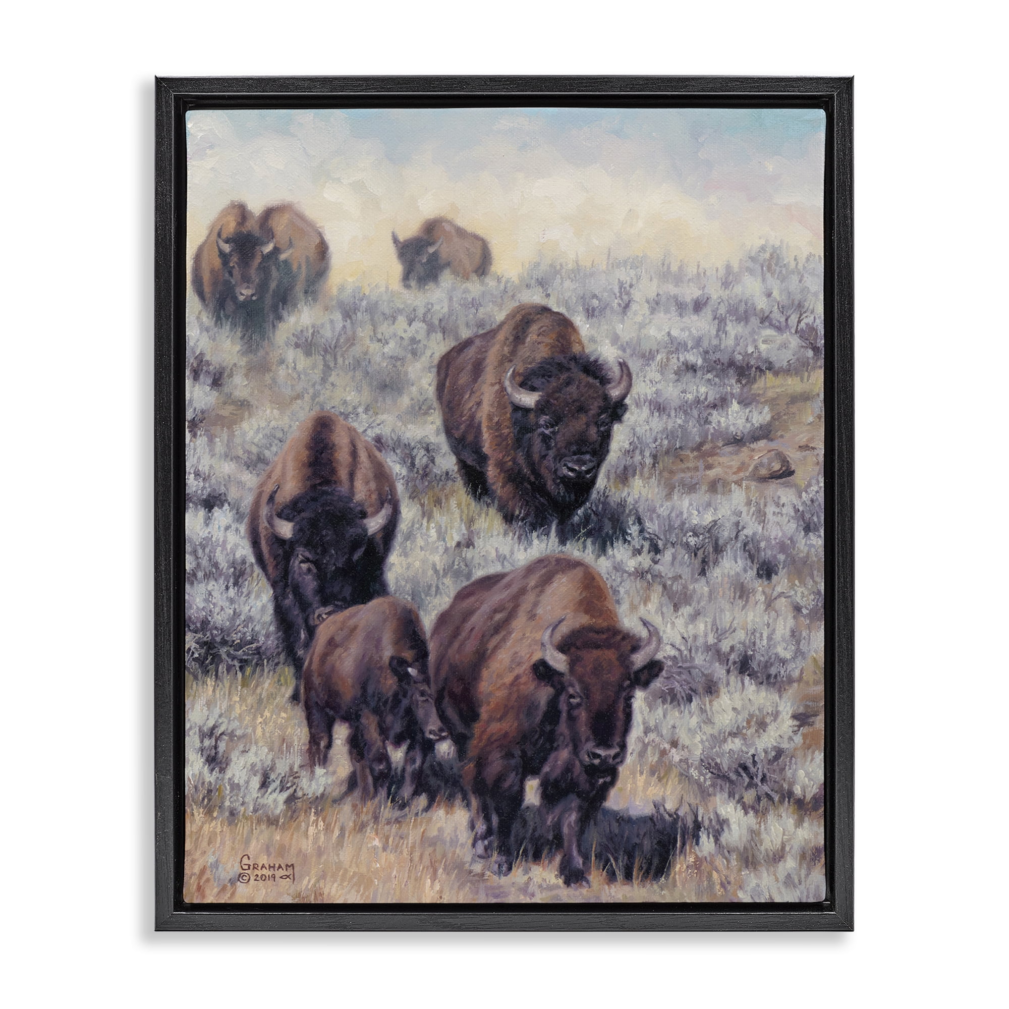 Stupell Industries In Search Of New Grass Landscape Painting Black Floater Framed Canvas Art Print Wall Art, 25 x 31