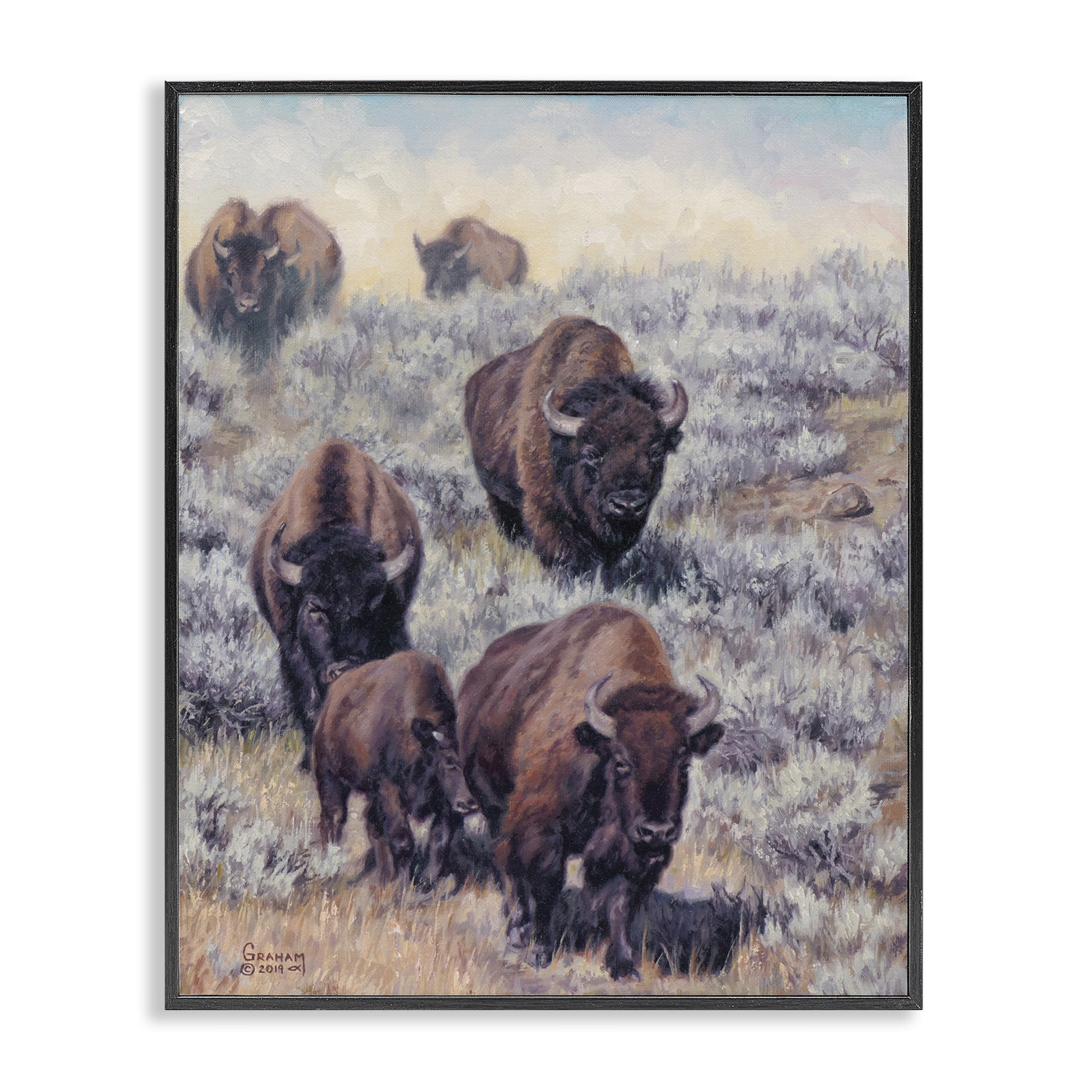 Stupell Industries In Search Of New Grass Landscape Painting Black Framed Art Print Wall Art, 24 x 30