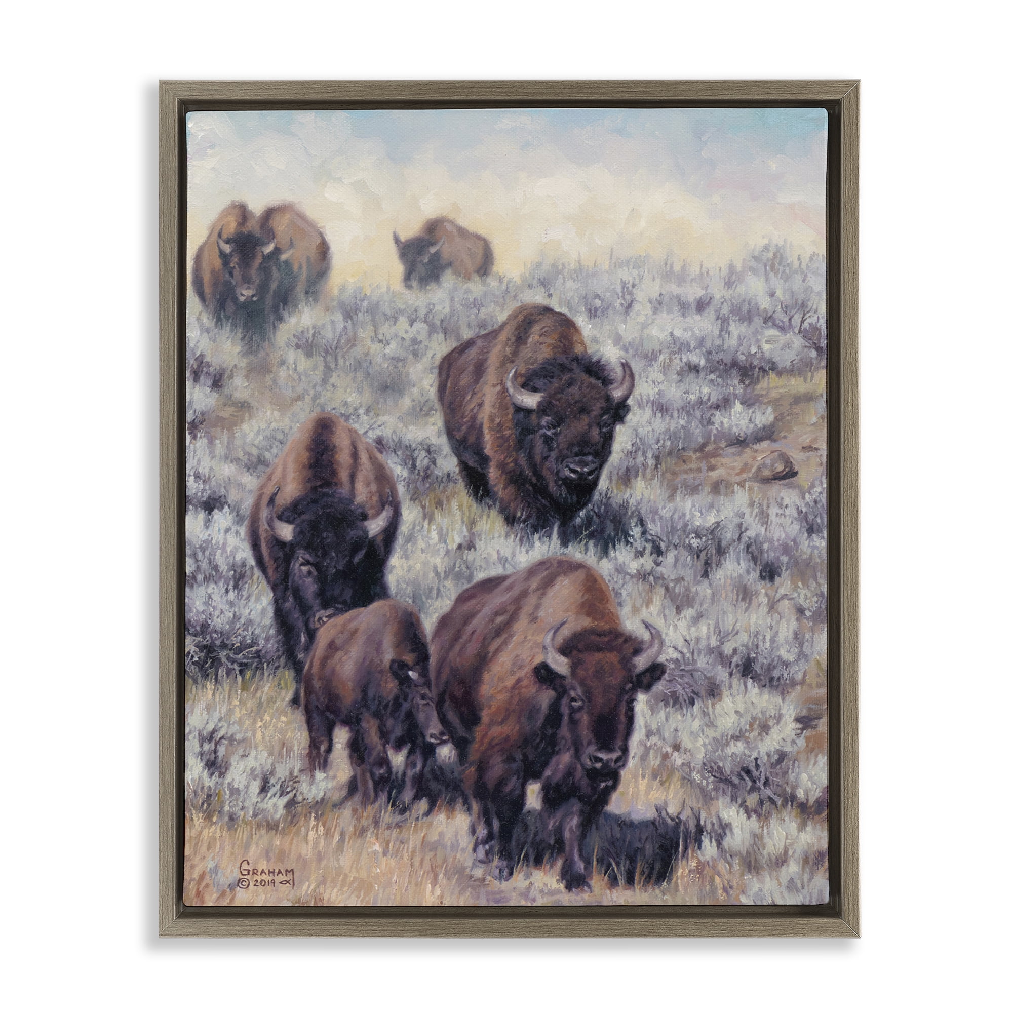 Stupell Industries In Search Of New Grass Landscape Painting Brown Floater Framed Canvas Art Print Wall Art, 17 x 21