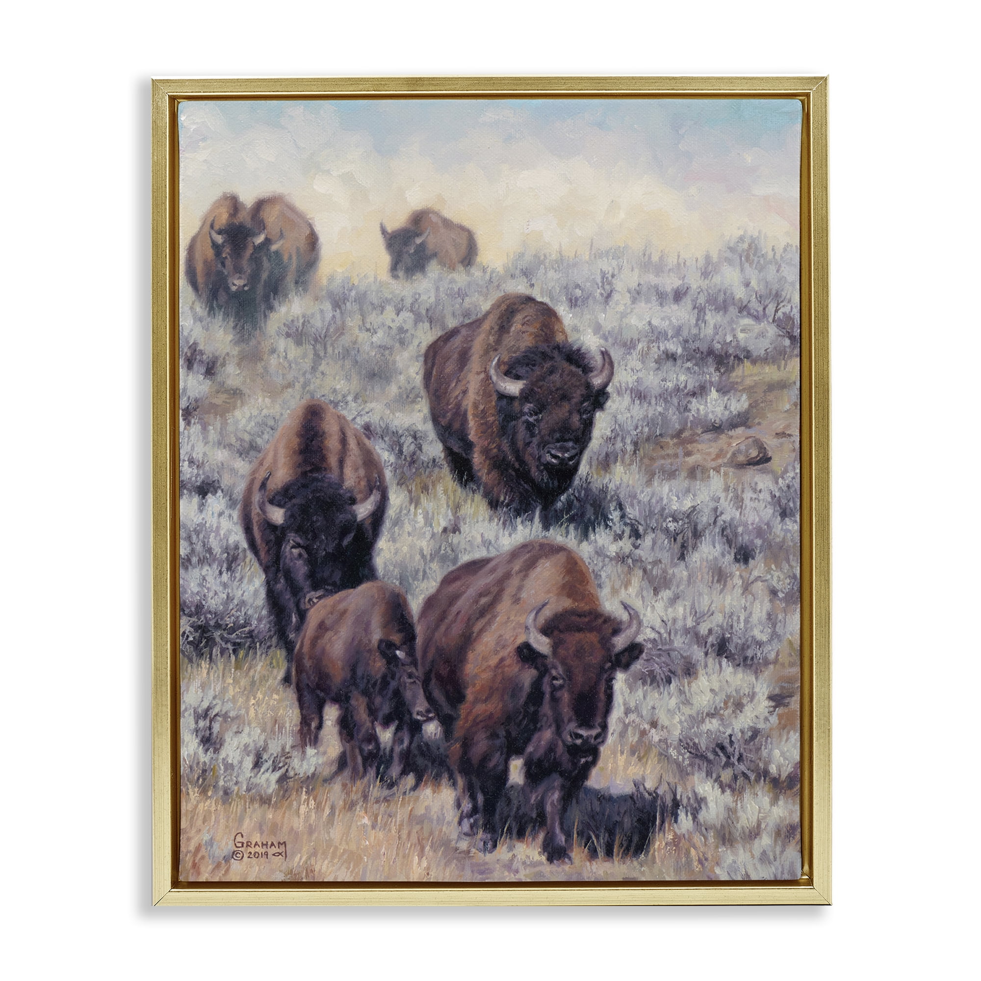 Stupell Industries In Search Of New Grass Landscape Painting Gold Floater Framed Canvas Art Print Wall Art, 25 x 31