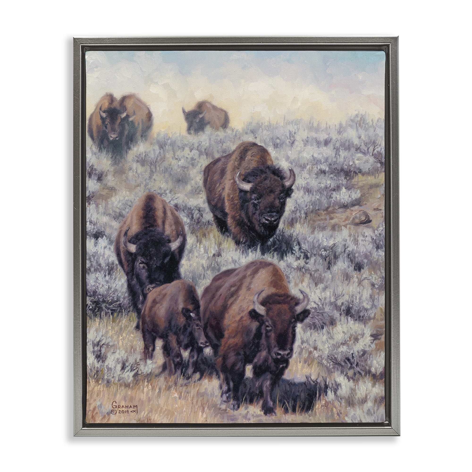 Stupell Industries In Search Of New Grass Landscape Painting Gray Floater Framed Canvas Art Print Wall Art, 25 x 31