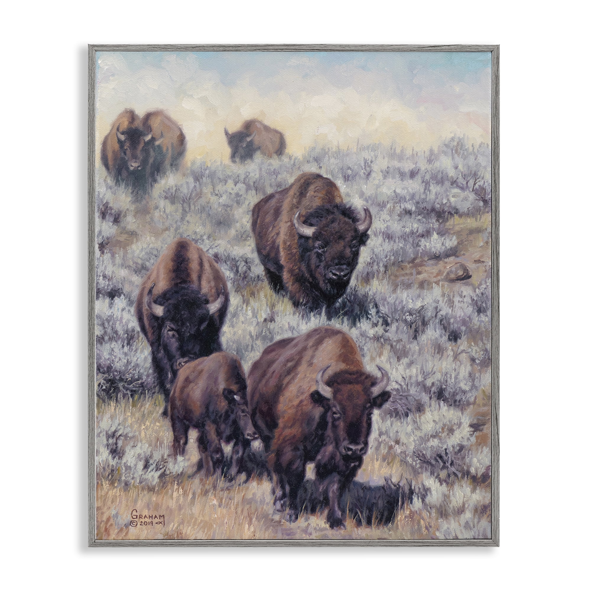Stupell Industries In Search Of New Grass Landscape Painting Gray Framed Art Print Wall Art, 16 x 20