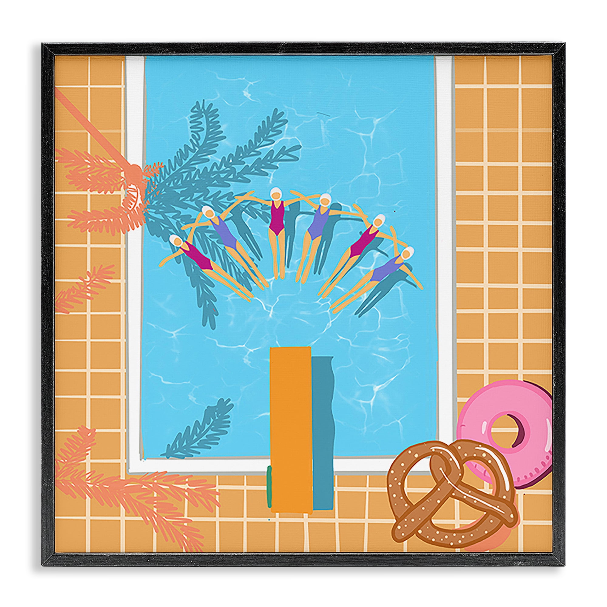 Stupell Industries In Sync Pool Swimmers People Painting Black Framed Art Print Wall Art, 24 x 24