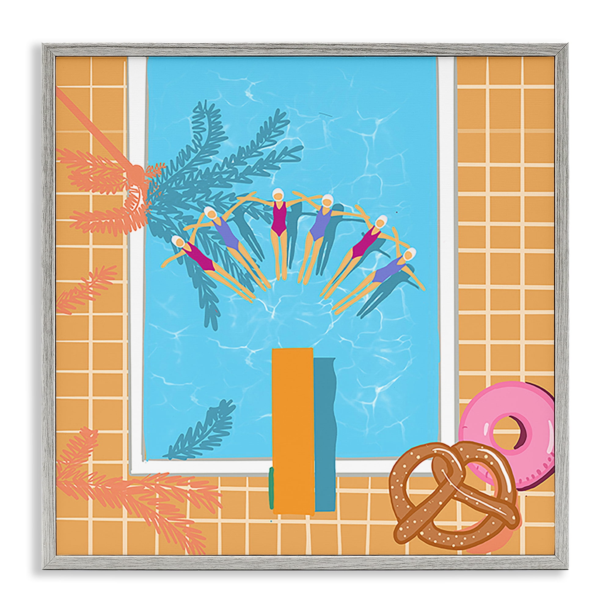 Stupell Industries In Sync Pool Swimmers People Painting Gray Framed Art Print Wall Art, 24 x 24