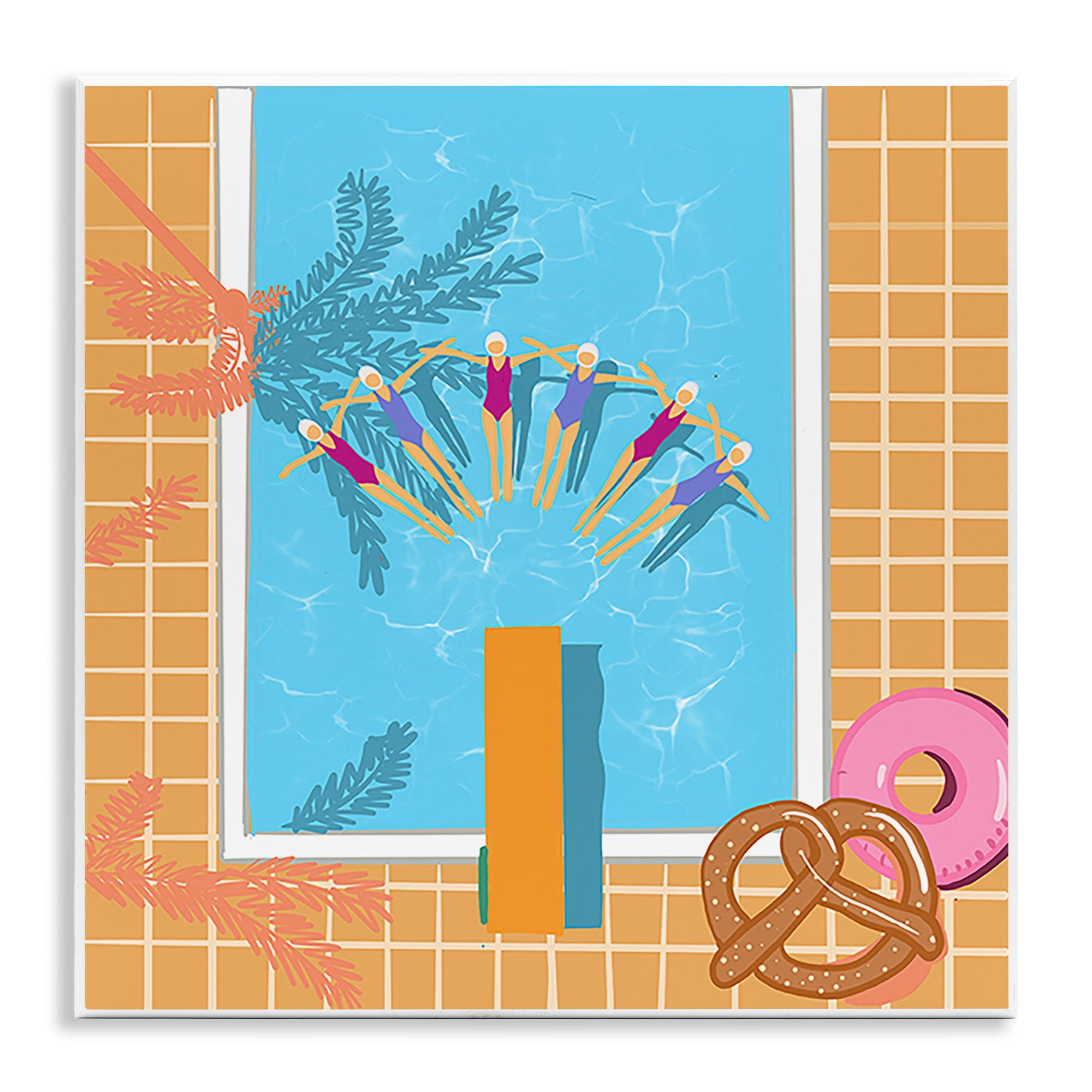 Stupell Industries In Sync Pool Swimmers People Painting Unframed Art Print Wall Art, 12 x 12