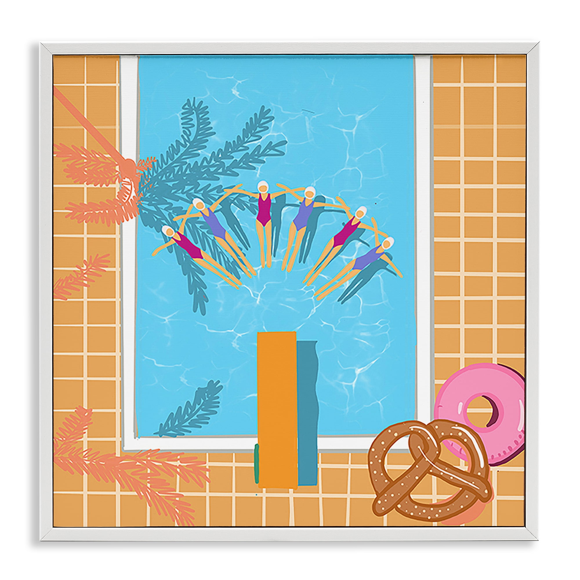 Stupell Industries In Sync Pool Swimmers People Painting White Framed Art Print Wall Art, 24 x 24