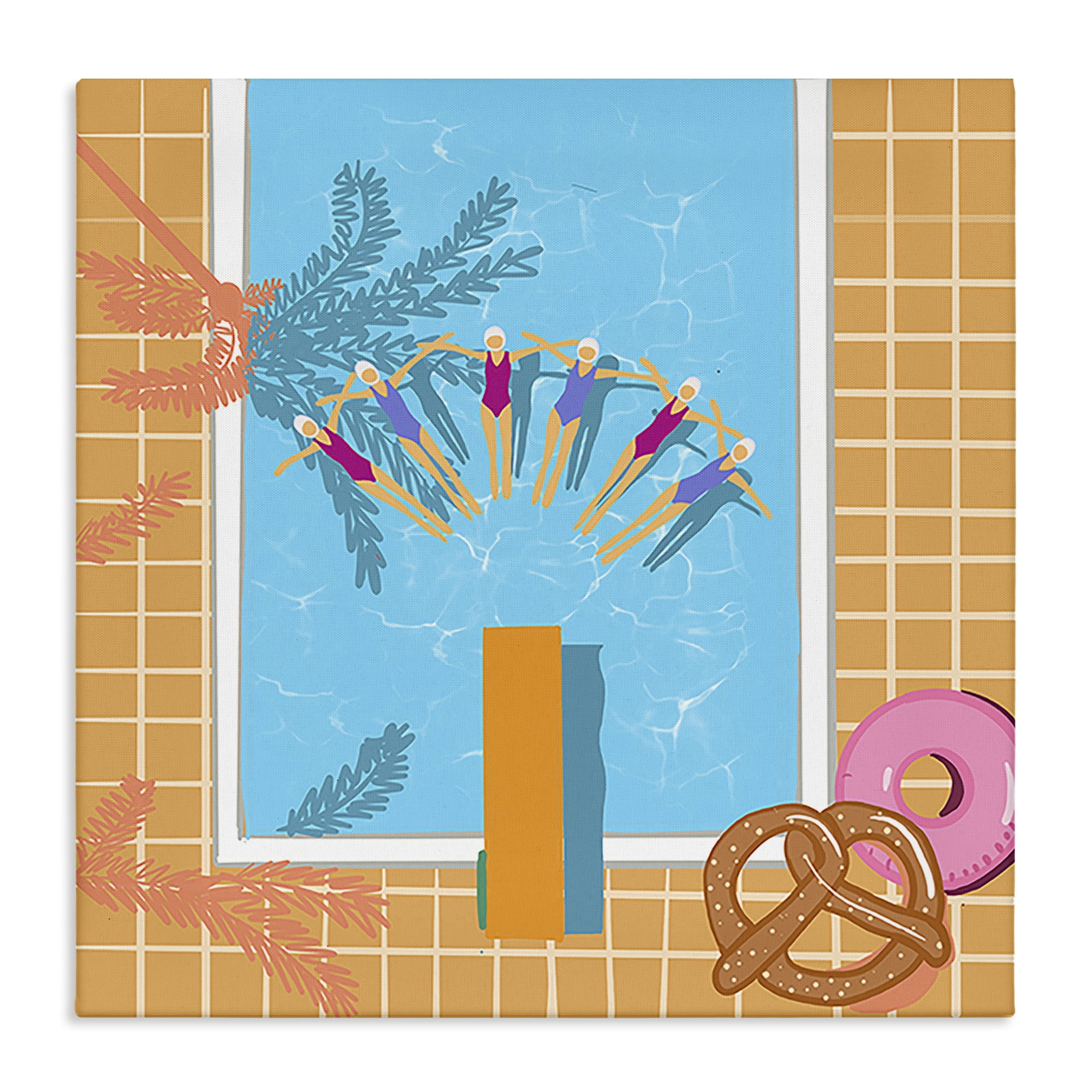 Stupell Industries In Sync Pool Swimmers People Painting Wrapped Canvas Art Print Wall Art, 17 x 17
