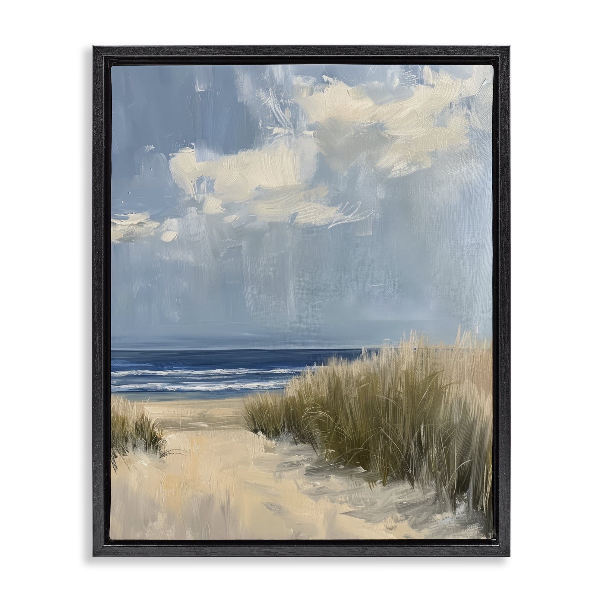 Stupell Industries In The Dunes By The Sea Black Framed Floater Canvas Wall Art, design by Petal Prints Design