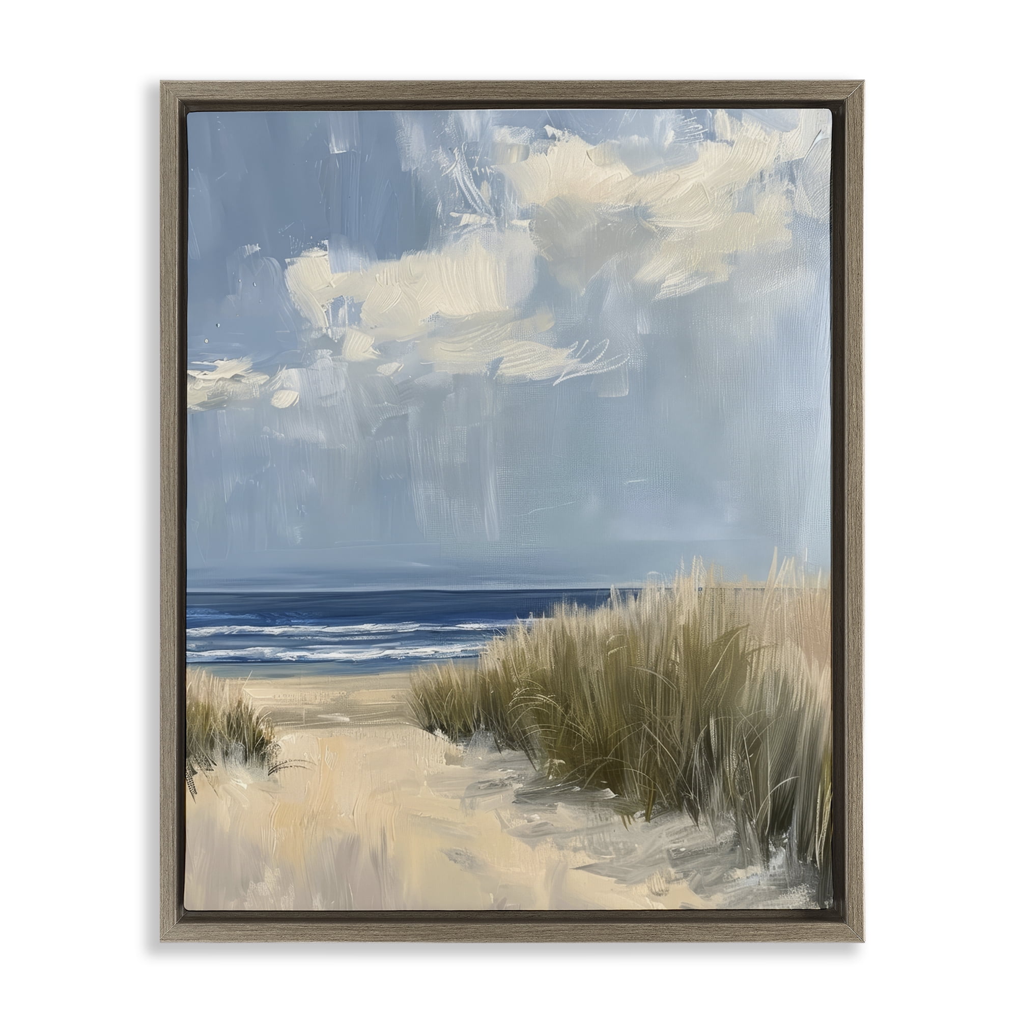 Stupell Industries In The Dunes By The Sea Brown Framed Floater Canvas Wall Art, design by Petal Prints Design