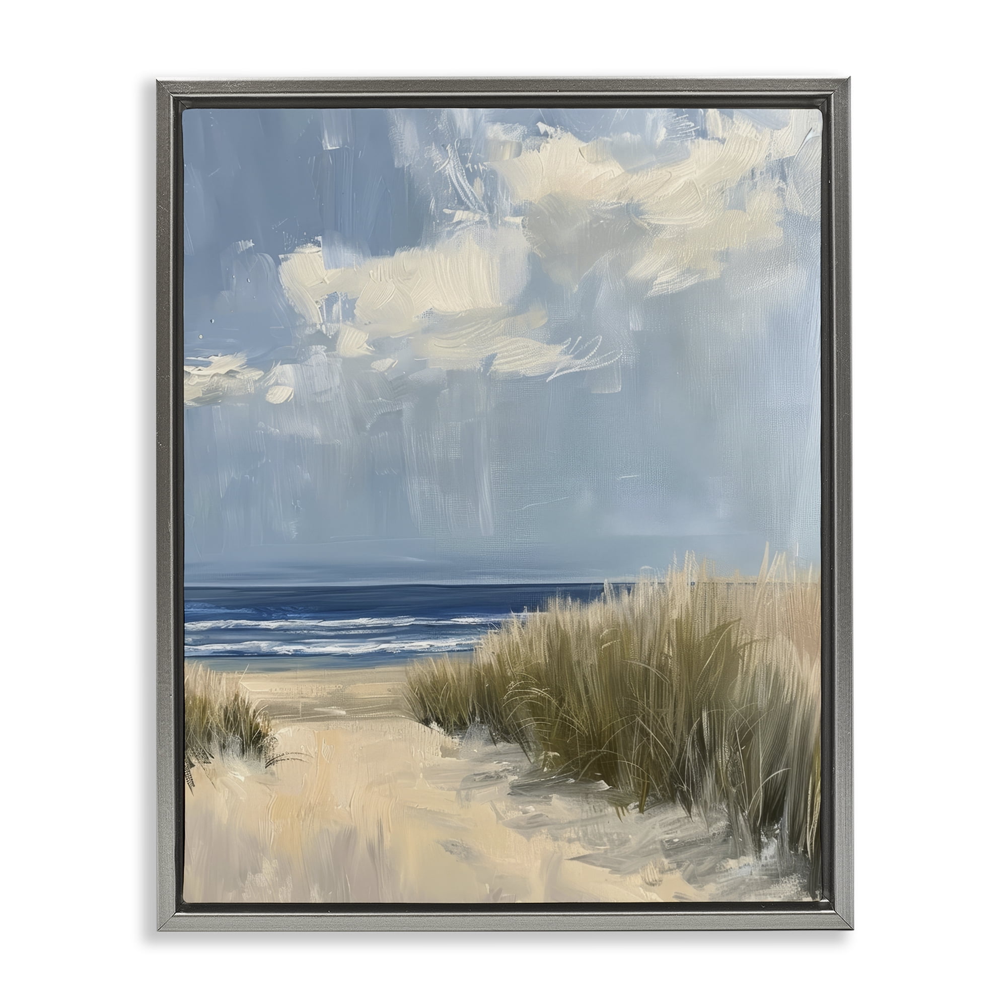 Stupell Industries In The Dunes By The Sea Gray Framed Floater Canvas Wall Art, design by Petal Prints Design