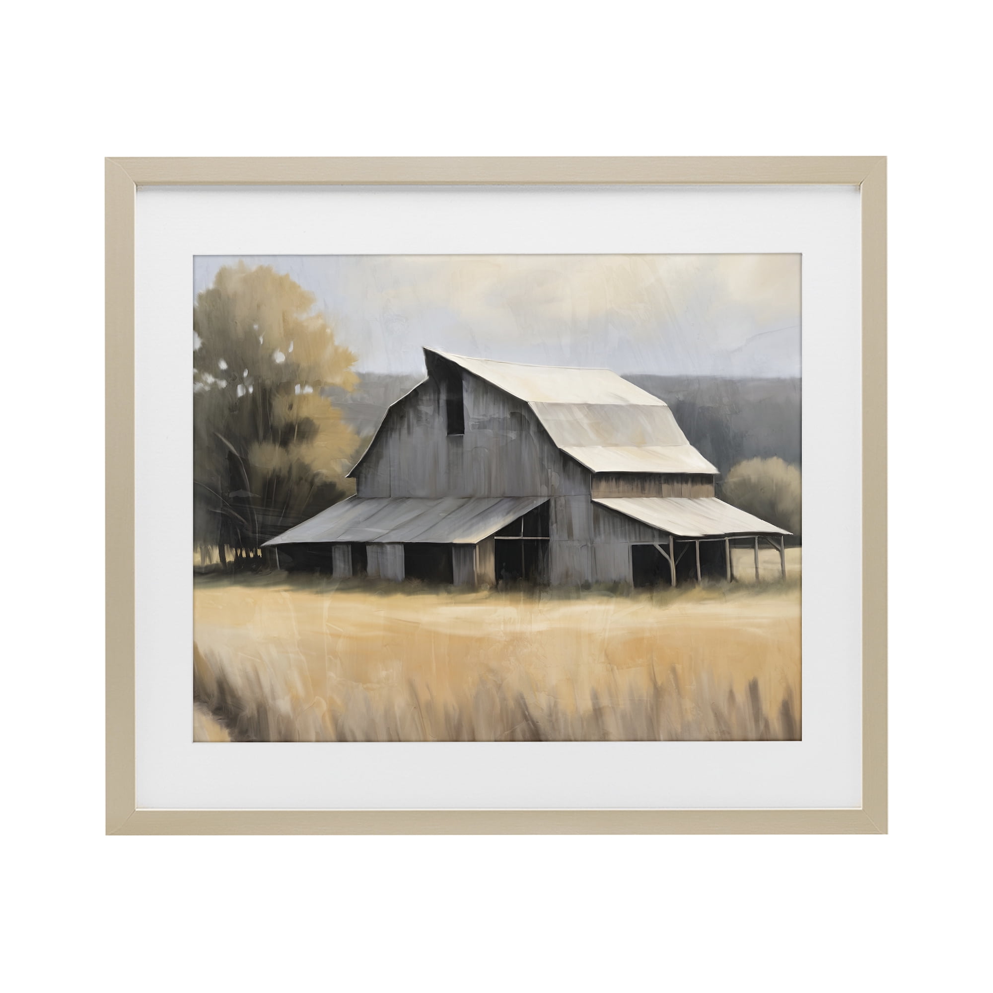 Stupell Industries In The Field Farm Structure Birch Framed Print Under Glass, design by Kim Allen