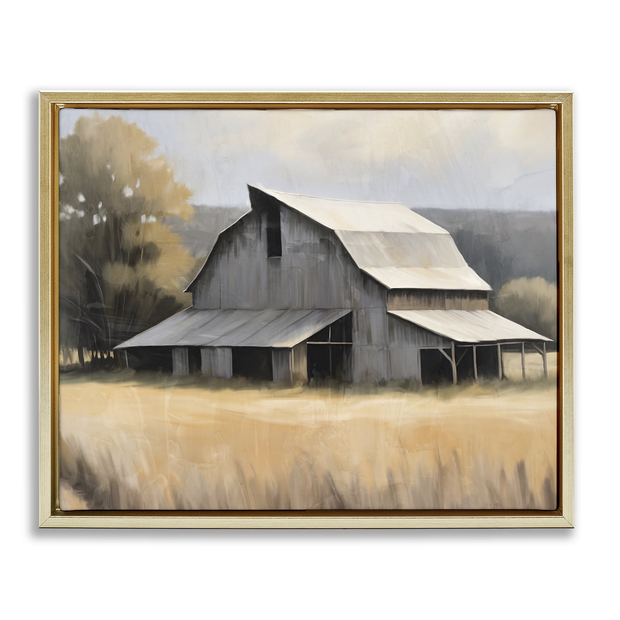 Stupell Industries In The Field Farm Structure Gold Framed Floater Canvas Wall Art, design by Kim Allen