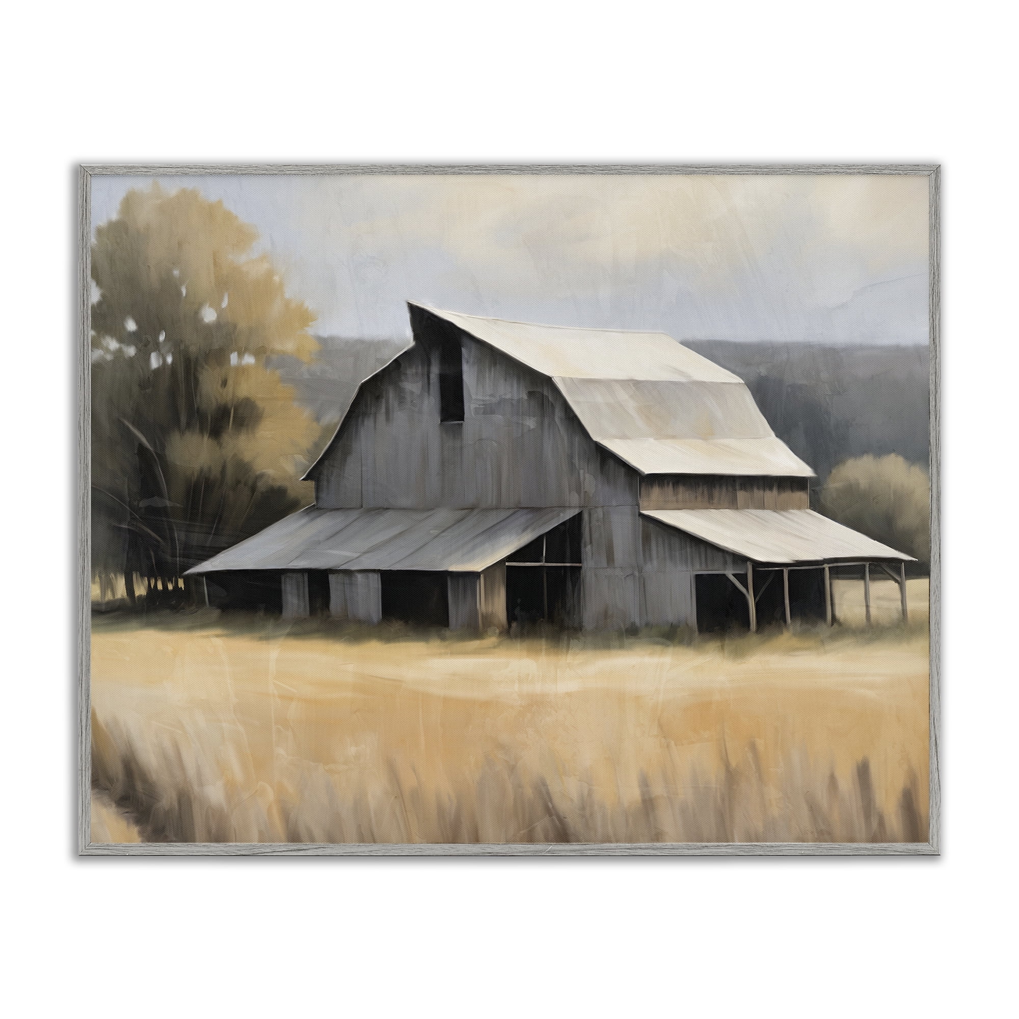 Stupell Industries In The Field Farm Structure Gray Framed Giclee Art, design by Kim Allen