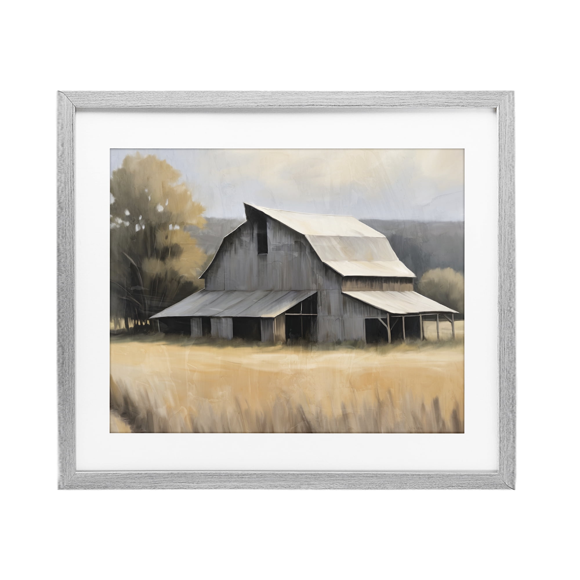 Stupell Industries In The Field Farm Structure Gray Framed Print Under Glass, design by Kim Allen