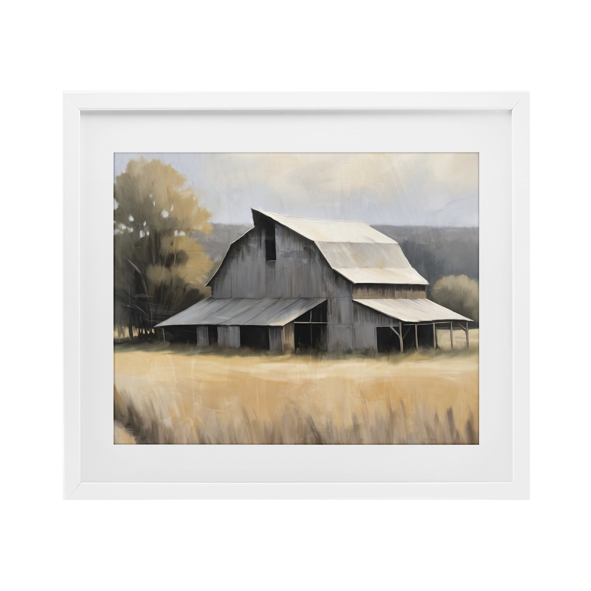 Stupell Industries In The Field Farm Structure White Framed Print Under Glass, design by Kim Allen