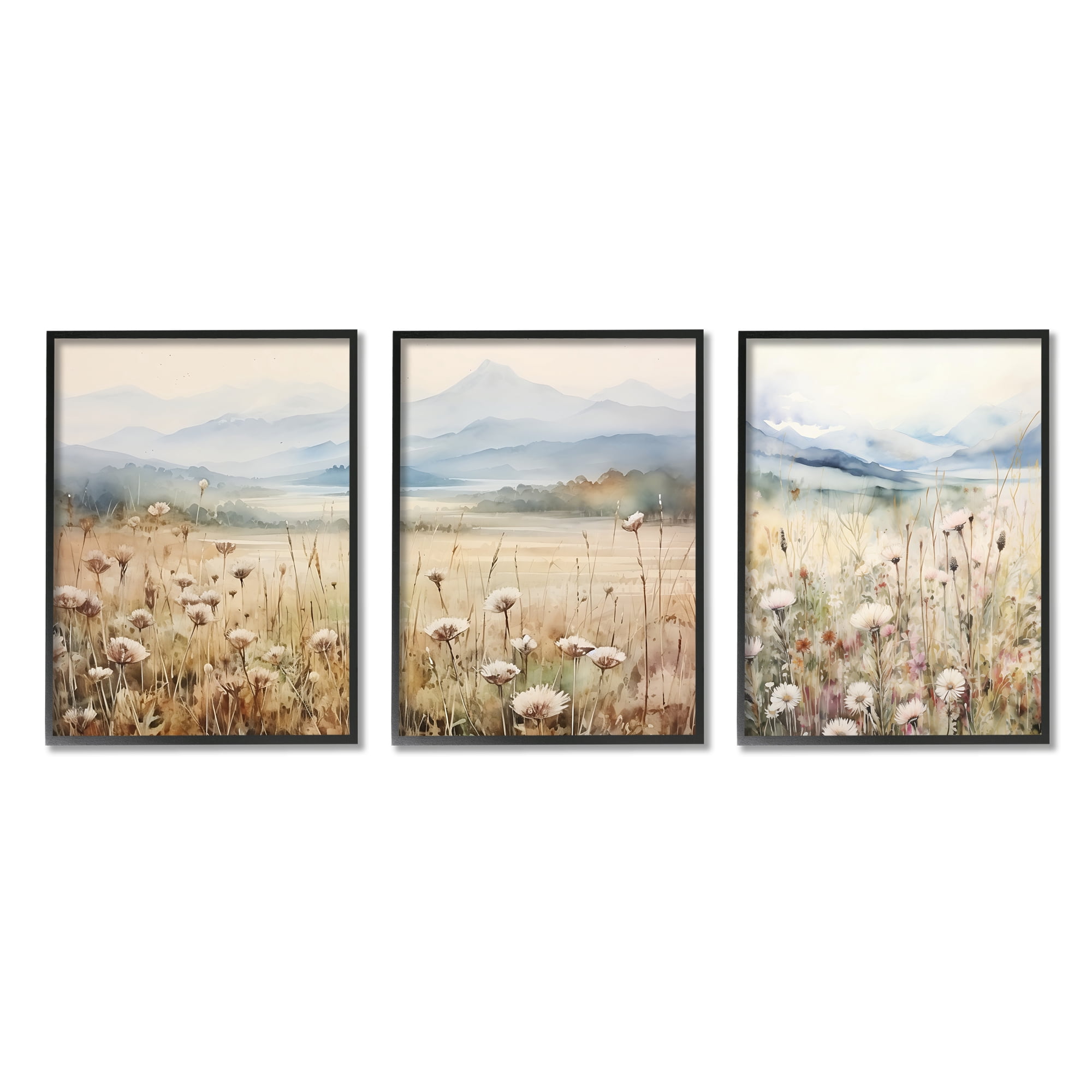 Stupell Industries In The Field Landscape Landscape Painting Black Framed Art Print Wall Art, 11 x 14, Set of 3
