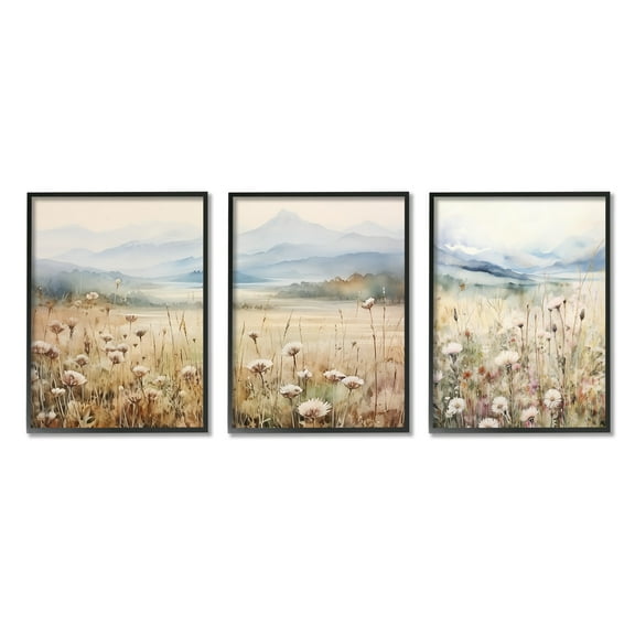Stupell Industries In The Field Landscape Landscape Painting Black Framed Art Print Wall Art, 11 x 14, Set of 3
