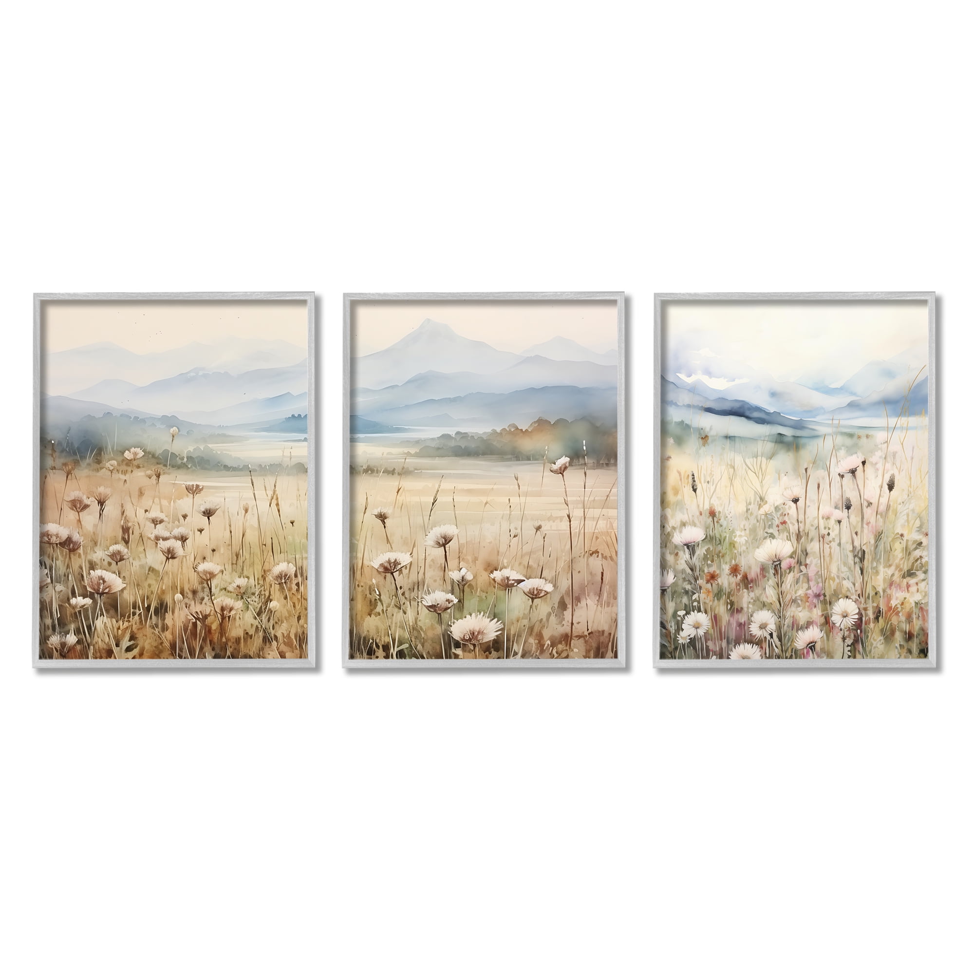 Stupell Industries In The Field Landscape Landscape Painting Gray Framed Art Print Wall Art, 16 x 20, Set of 3
