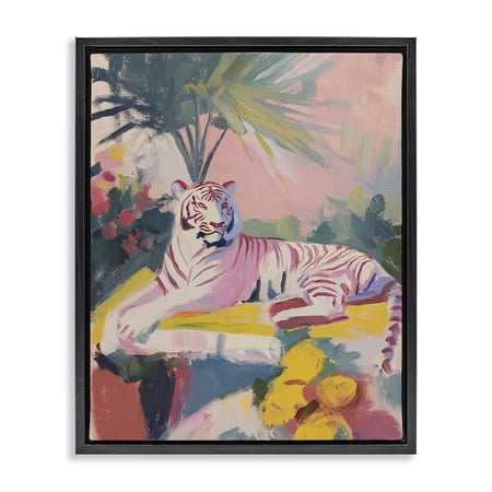 Stupell Industries Modern In The Quiet Shade Tiger Black Floating Frame Canvas Art, 17 x 21, by Svetlana Aleynikova