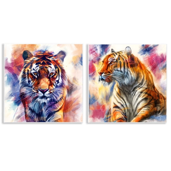 Stupell Industries In The Wild Fierce Tiger Animals Painting Unframed Art Print Wall Art, 12 x 12, Set of 2