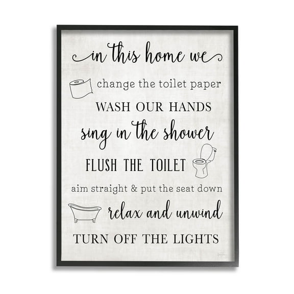 Stupell Industries In This Home Bathroom Rules Graphic Art Black Framed Art Print Wall Art, Design by Natalie Carpentieri