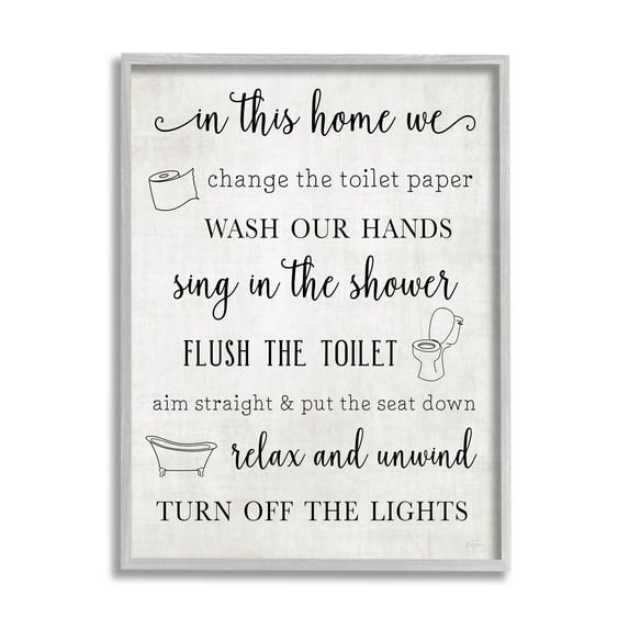 Stupell Industries In This Home Bathroom Rules Graphic Art Gray Framed Art Print Wall Art, Design by Natalie Carpentieri