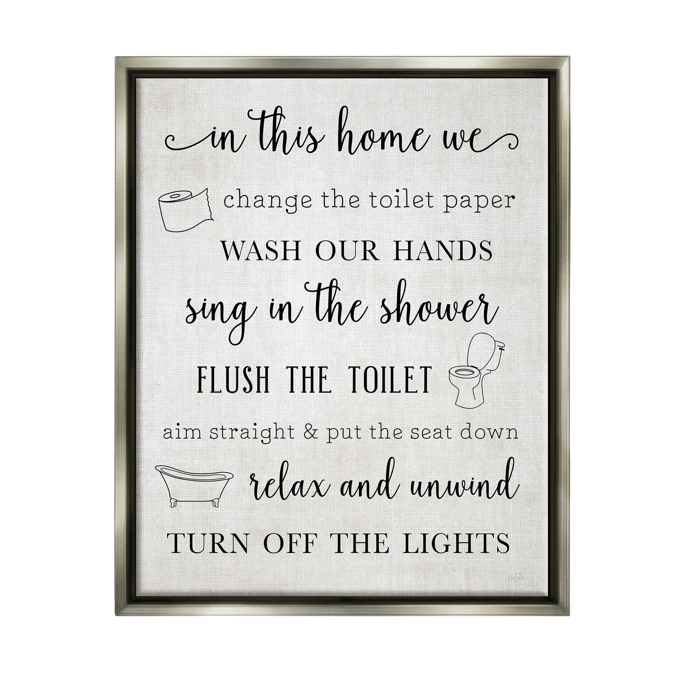 Stupell Industries In This Home Bathroom Rules Graphic Art Luster Gray Floating Framed Canvas Print Wall Art, Design by Natalie Carpentieri