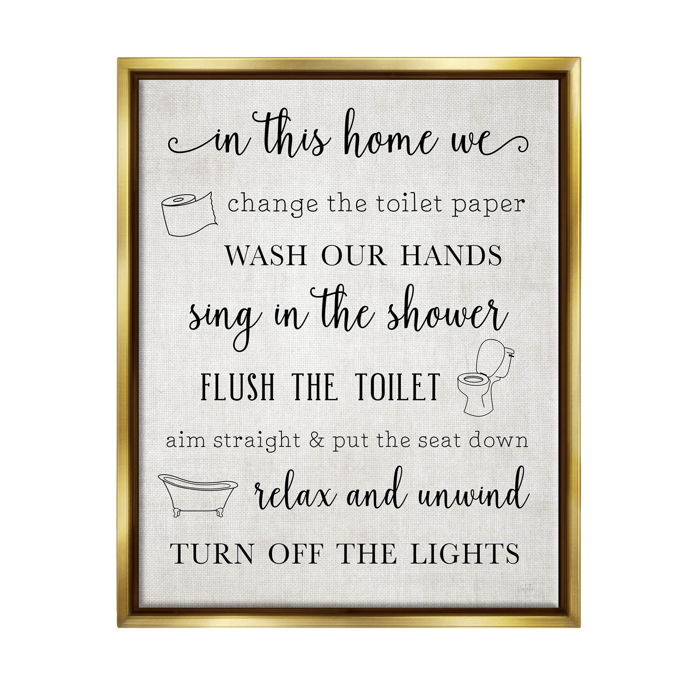 Stupell Industries In This Home Bathroom Rules Graphic Art Metallic Gold Floating Framed Canvas Print Wall Art, Design by Natalie Carpentieri