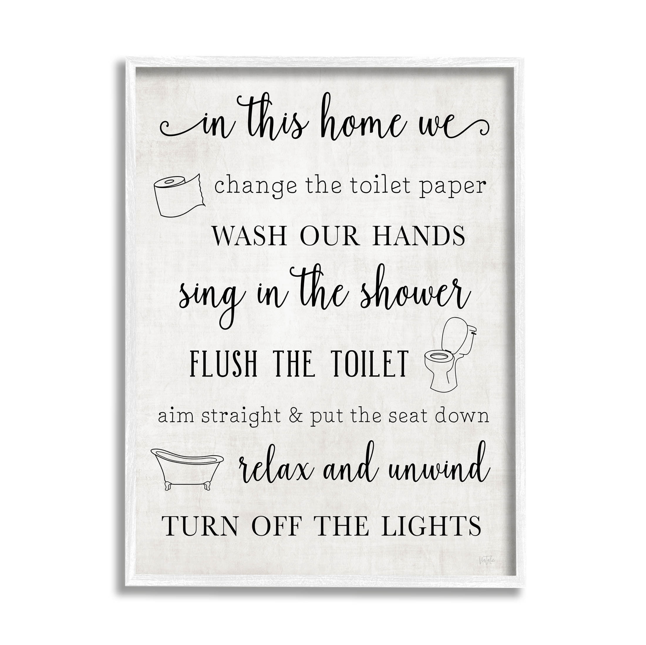 Stupell Industries In This Home Bathroom Rules Graphic Art White Framed Art Print Wall Art, Design by Natalie Carpentieri