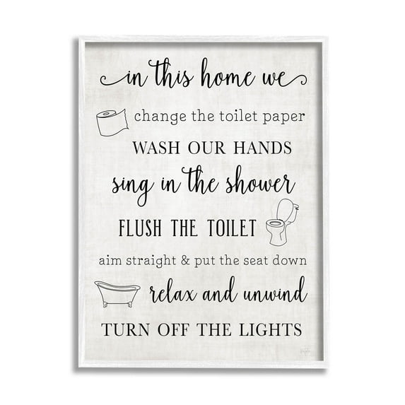 Stupell Industries In This Home Bathroom Rules Graphic Art White Framed Art Print Wall Art, Design by Natalie Carpentieri