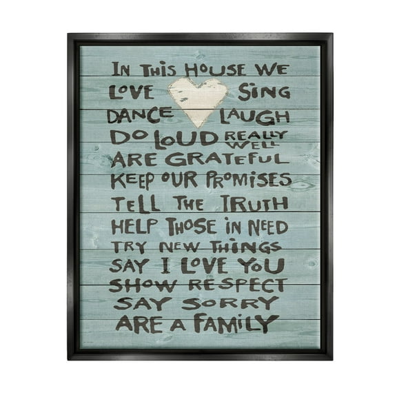 Stupell Industries In This House We Love Family Heart Rustic Wood Look Jet Black Framed Floating Canvas Wall Art, 16x20, by Jo Moulton