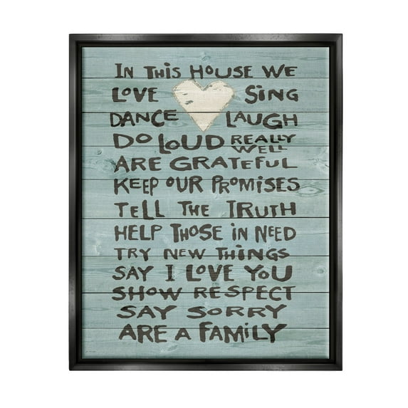 Stupell Industries In This House We Love Family Heart Rustic Wood Look Jet Black Framed Floating Canvas Wall Art, 16x20, by Jo Moulton