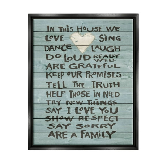 Stupell Industries In This House We Love Family Heart Rustic Wood Look Jet Black Framed Floating Canvas Wall Art, 24x30, by Jo Moulton