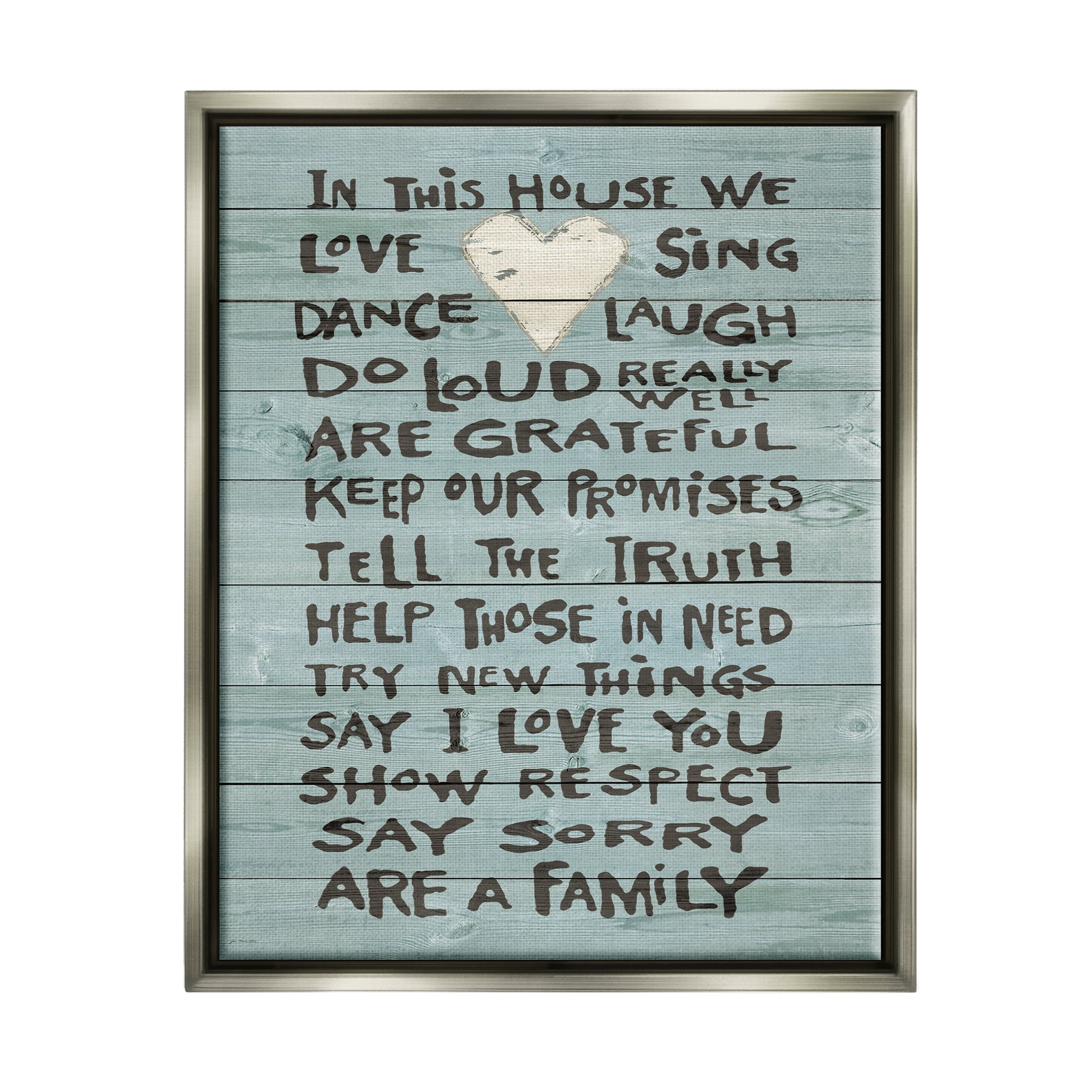 Stupell Industries In This House We Love Family Heart Rustic Wood Look Luster Gray Framed Floating Canvas Wall Art, 16x20, by Jo Moulton