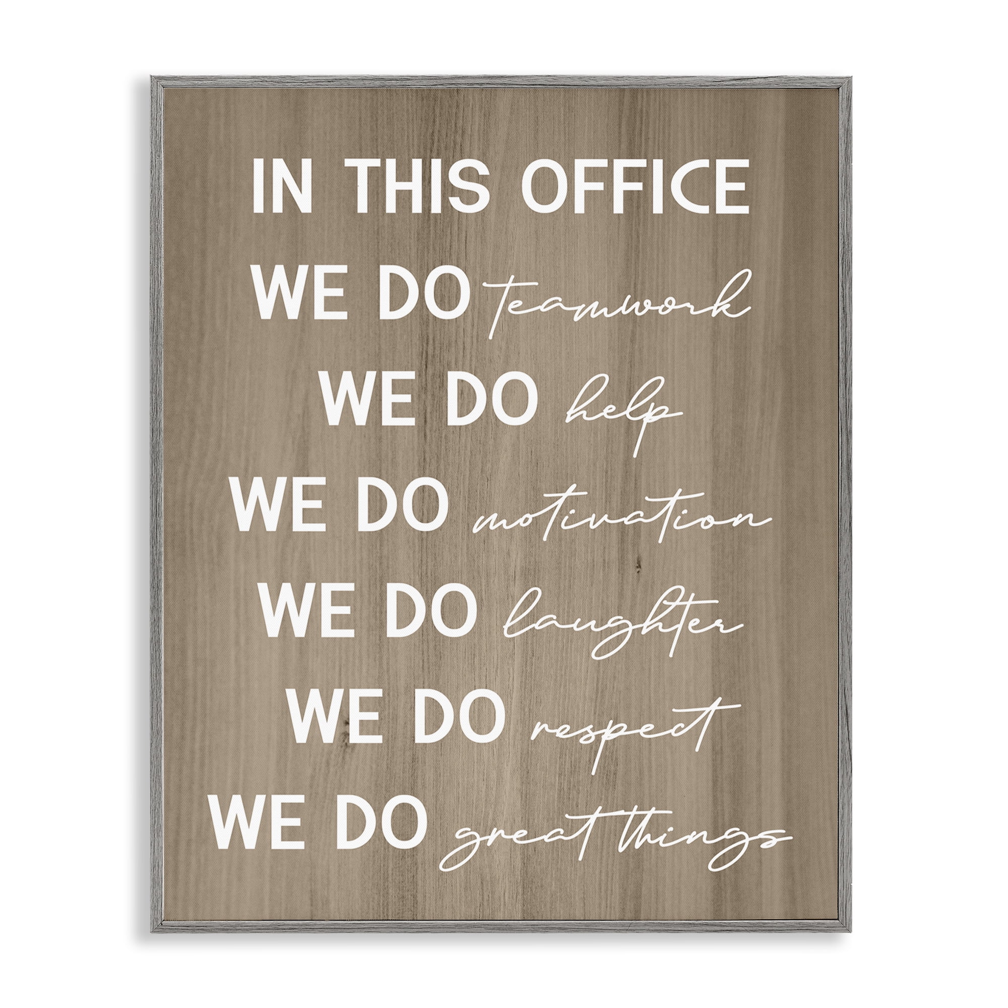 Stupell Industries In This Office Motivational Text & Numbers Painting Gray Framed Art Print Wall Art, 16 x 20