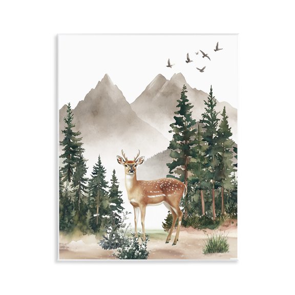 Stupell Industries In the Woods Deer Animals Painting Unframed Art Print Wall Art, 11 x 14