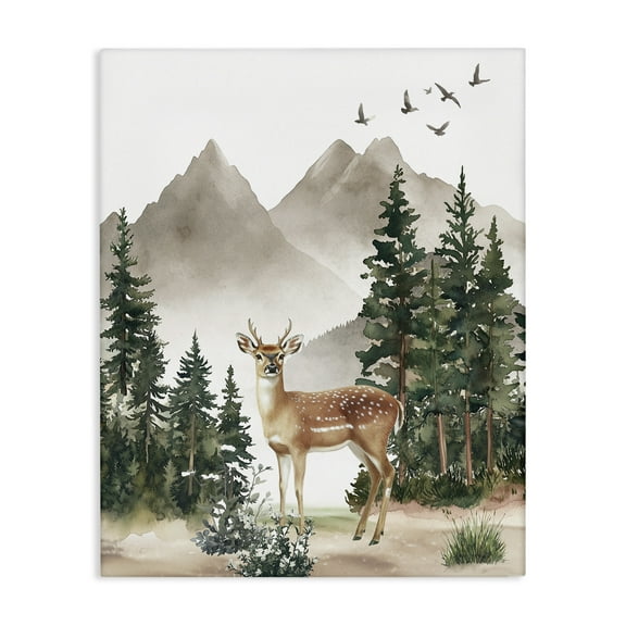 Stupell Industries In the Woods Deer Animals Painting Wrapped Canvas Canvas Art Print Wall Art, 16 x 20
