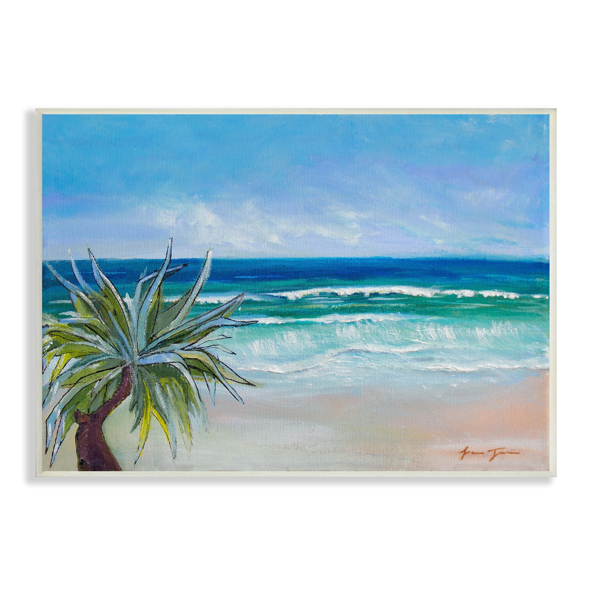 Stupell Industries Incoming Waves Summer Beach Palm Tree Blue Painting, 15 x 10, Design by Lauren Jane