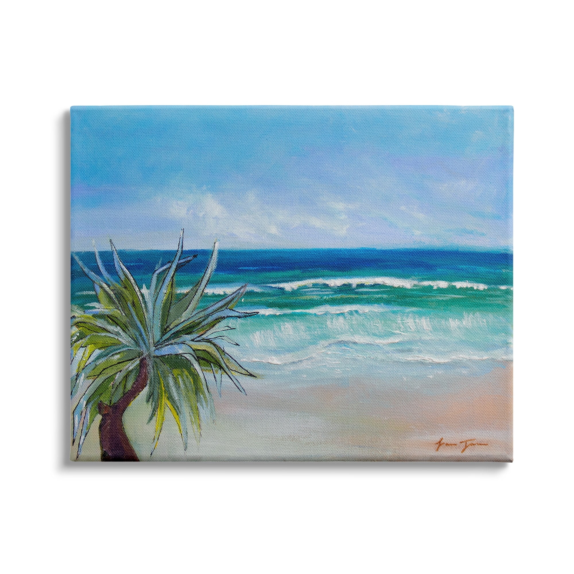 Stupell Industries Incoming Waves Summer Beach Palm Tree Blue Painting, 20 x 16, Design by Lauren Jane